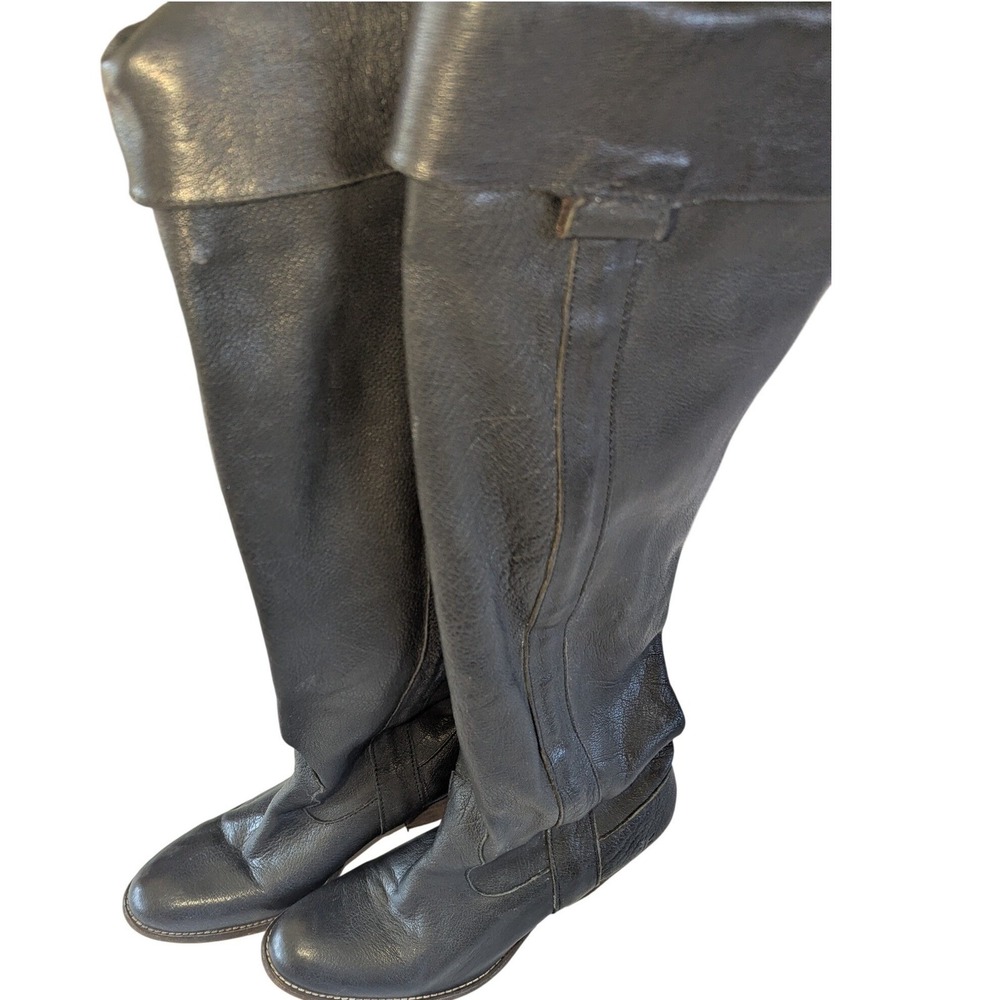 Frye Shirley Over The Knee Boots Black Leather Fold Over Cuff Womens 7.5B - Picture 2 of 8